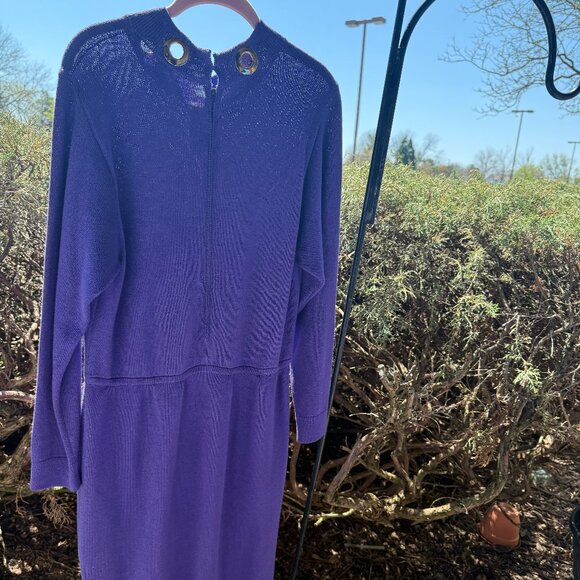 St. John by Marie Gray Vintage Purple Sweater Dress Grommets Size 12 EUC - Picture 3 of 9